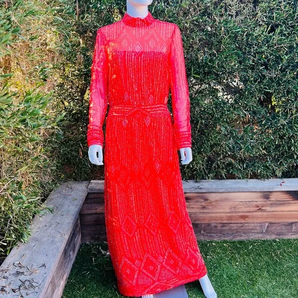 Malcolm Starr Dresses | Malcom Starr Red Embellished Gown | Color: Red | Size: M | Namadril's Closet